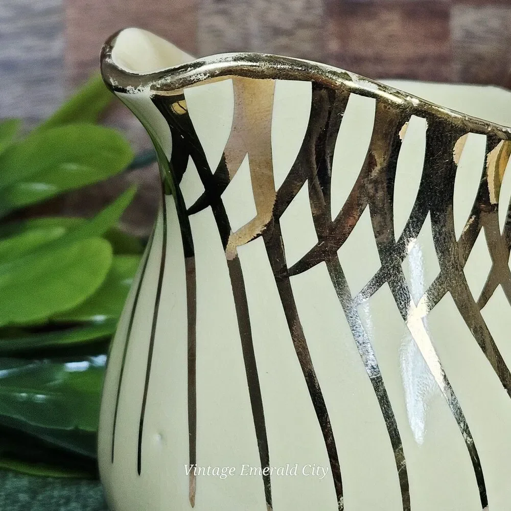 Vtg Sadler China England Milk Creamer Pitcher Yellow & 14K Gold Rim Swirl 1950